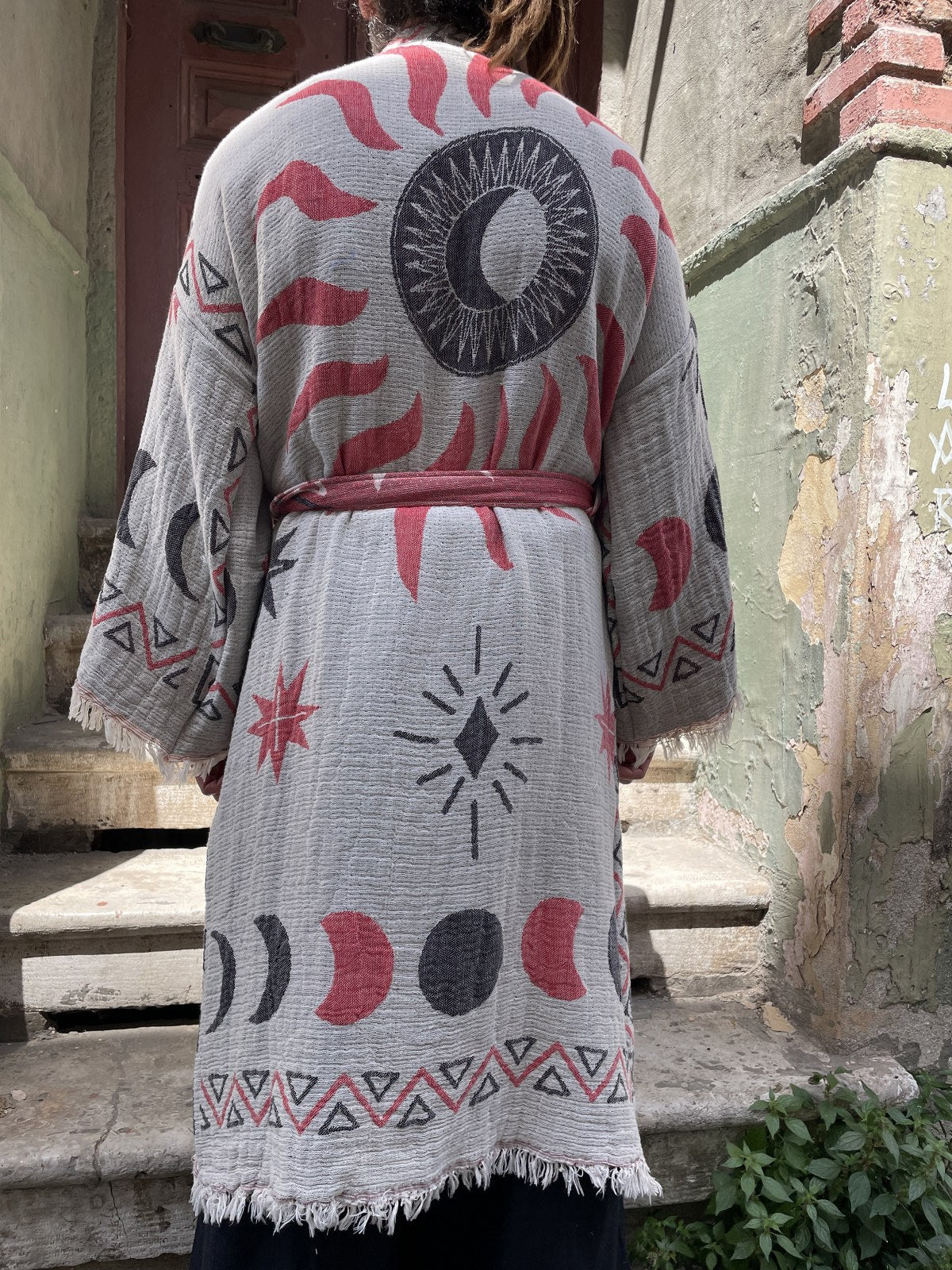 Unisex Bohem Kozmik Desenli Erkek Kimono Kaftan Ceket