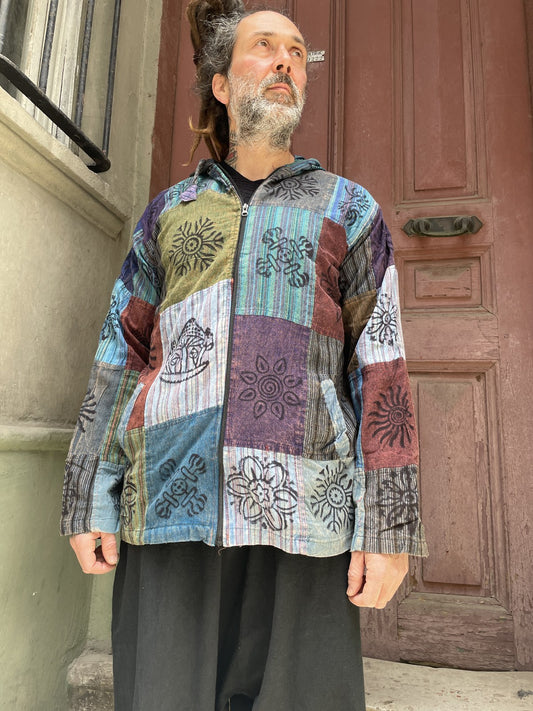 Nepal Patchwork Fermuarlı Erkek Gömlek - Mavi