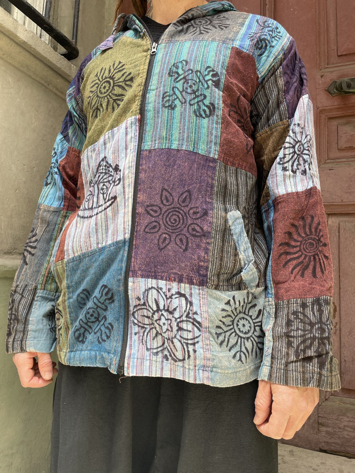 Nepal Patchwork Fermuarlı Erkek Gömlek - Mavi