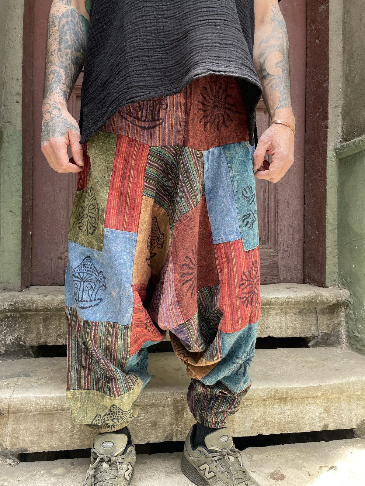 Nepal Patchwork Mavi Bordo Kadın Pantolon