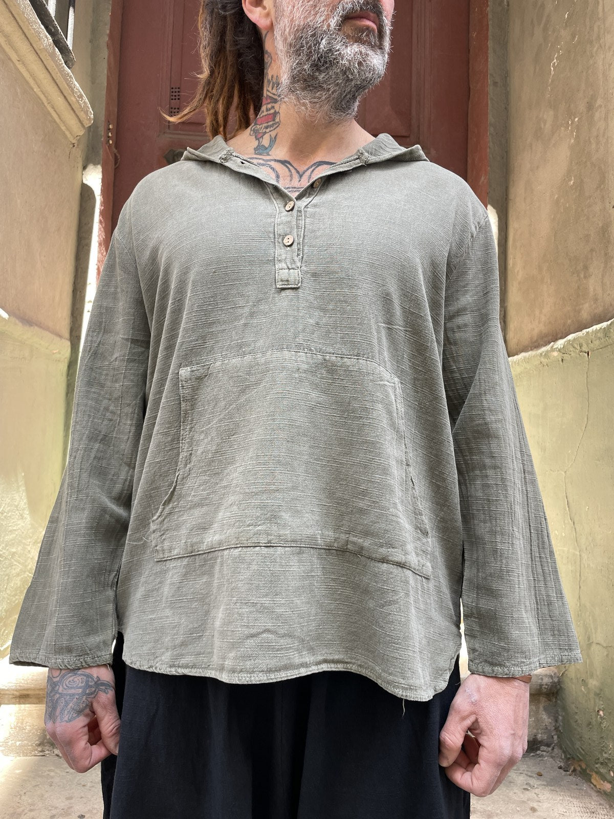 Unisex Bohem Kapüşonlu Erkek Gömlek