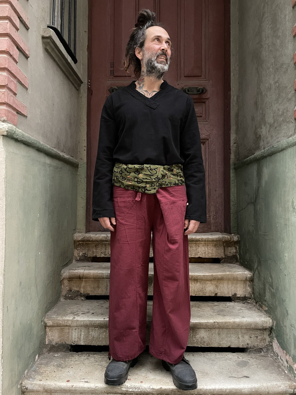 Unisex Çift Kullanımlı Bordo Thai Balıkçı Pantolon