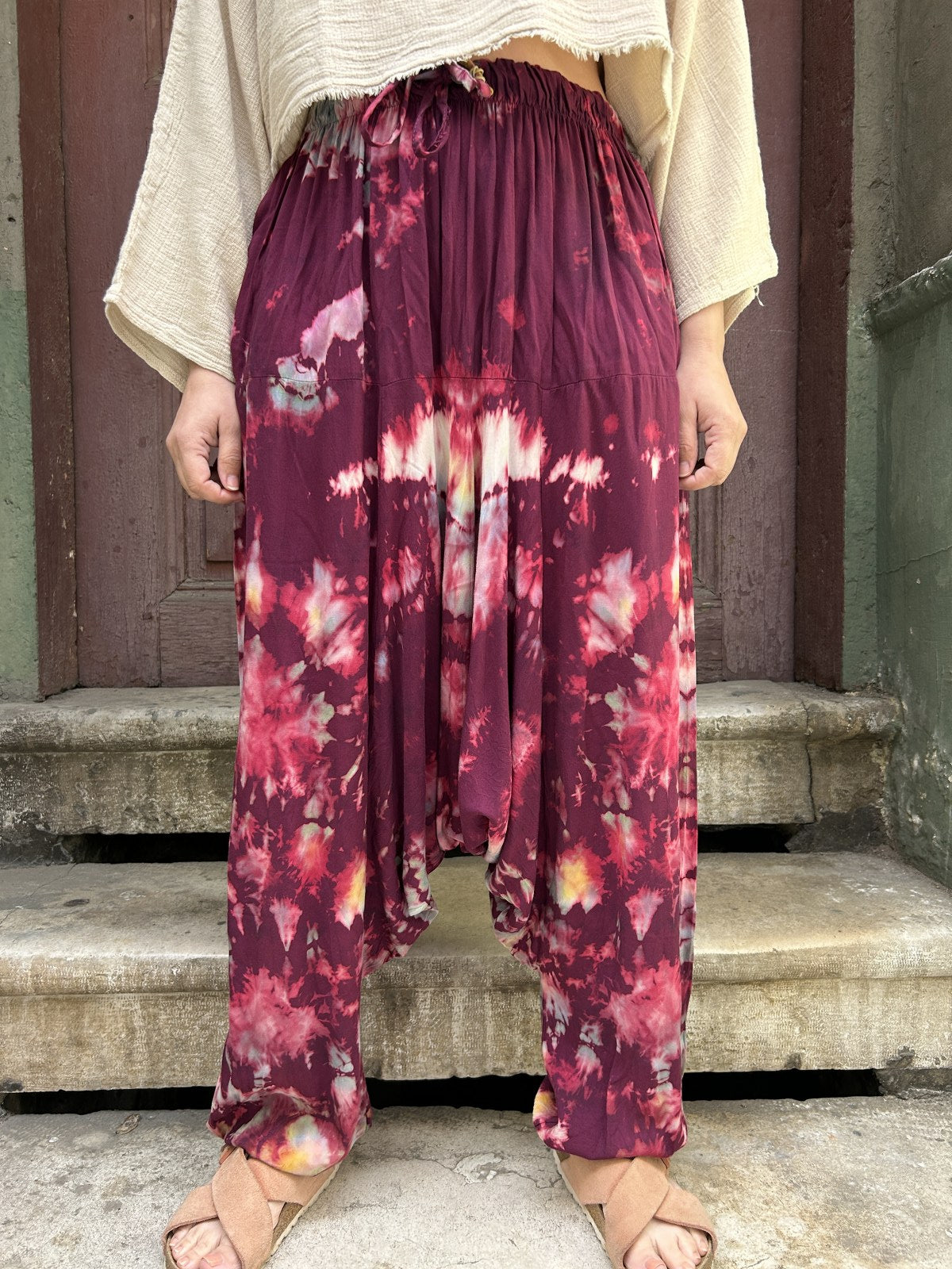 Batik Bordo Krem Kadın Pantolon Şalvar