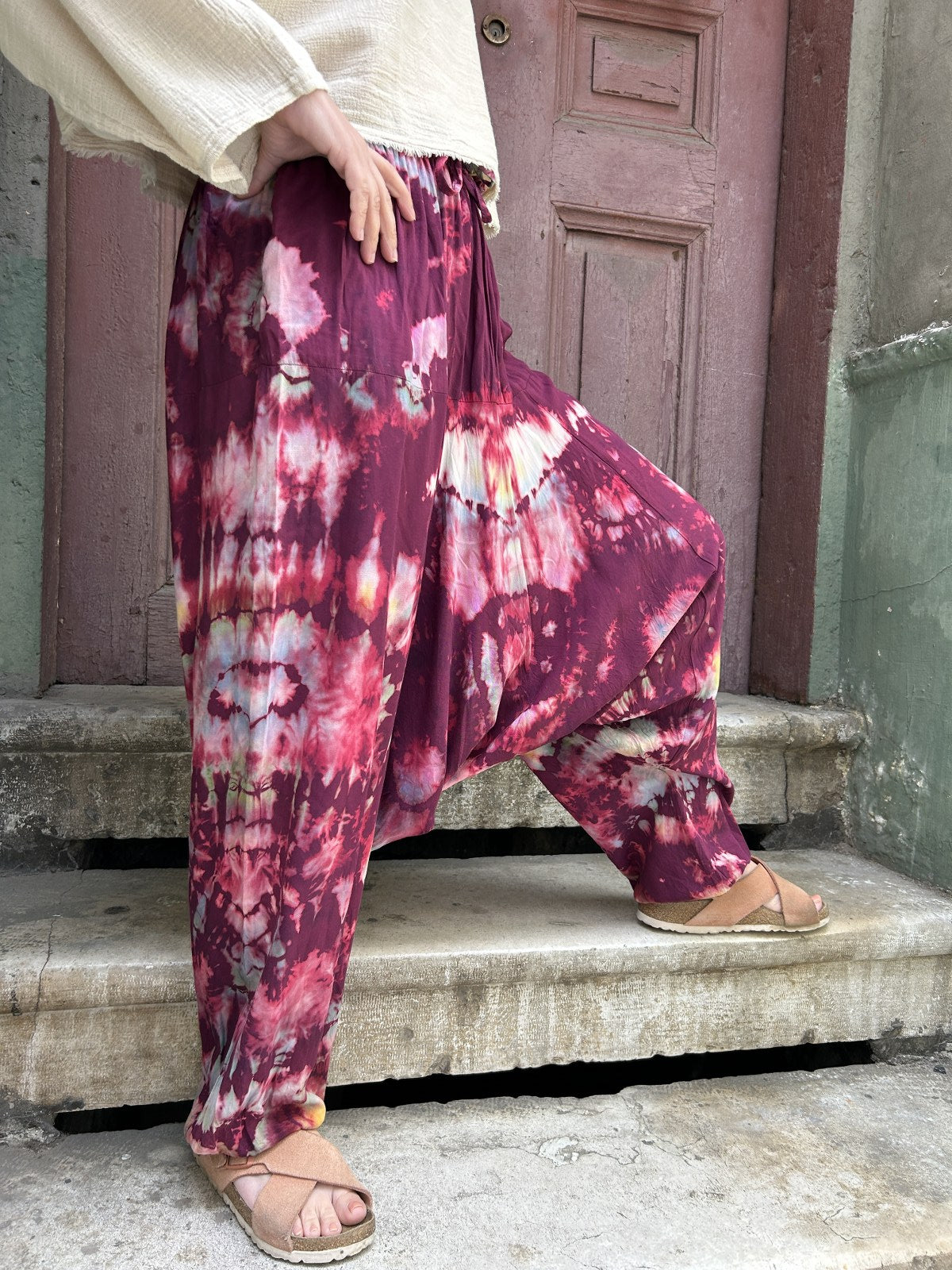 Batik Bordo Krem Kadın Pantolon Şalvar