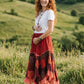 Nepal Patchwork Asimetrik Bohem Etek – %100 Pamuk, – Bordo Kırmızı