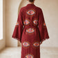 Göz Desenli Müslin Kimono Kaftan – Bordo