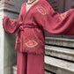 Bordo Göz Desenli Bohem Kadın Yoga Doğal Kumaş Kimono Takım Yoga Takımı