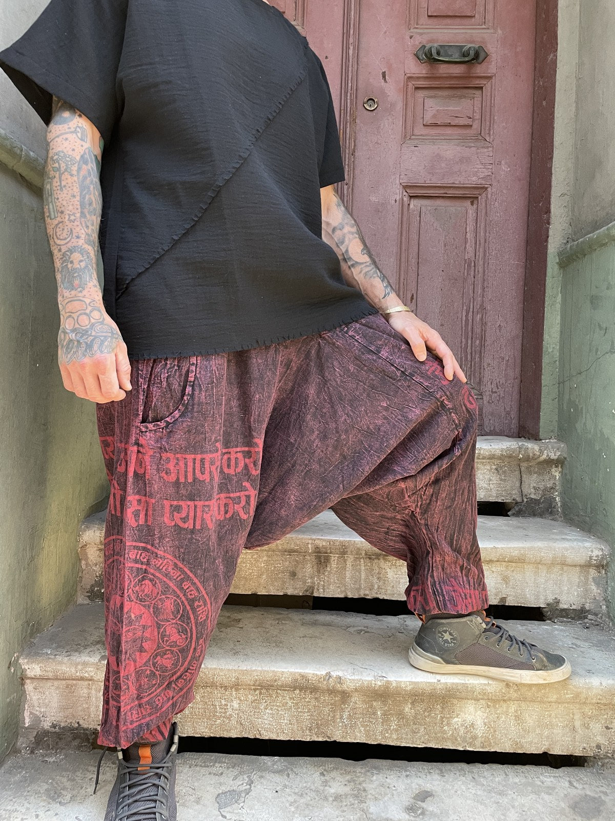 Unisex Nepal Yazılı Tasarım Şalvar Pantolon