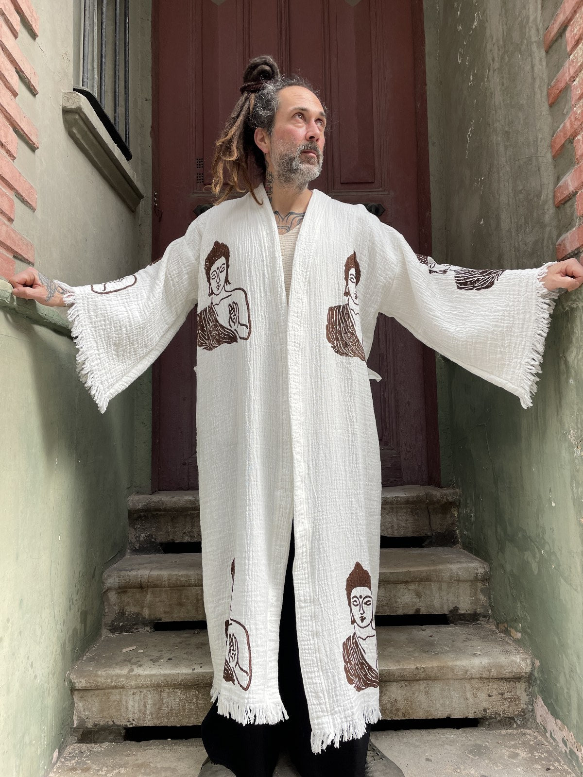 Festival Buddha Uzun Erkek Kimono Kaftan Ceket Bornoz