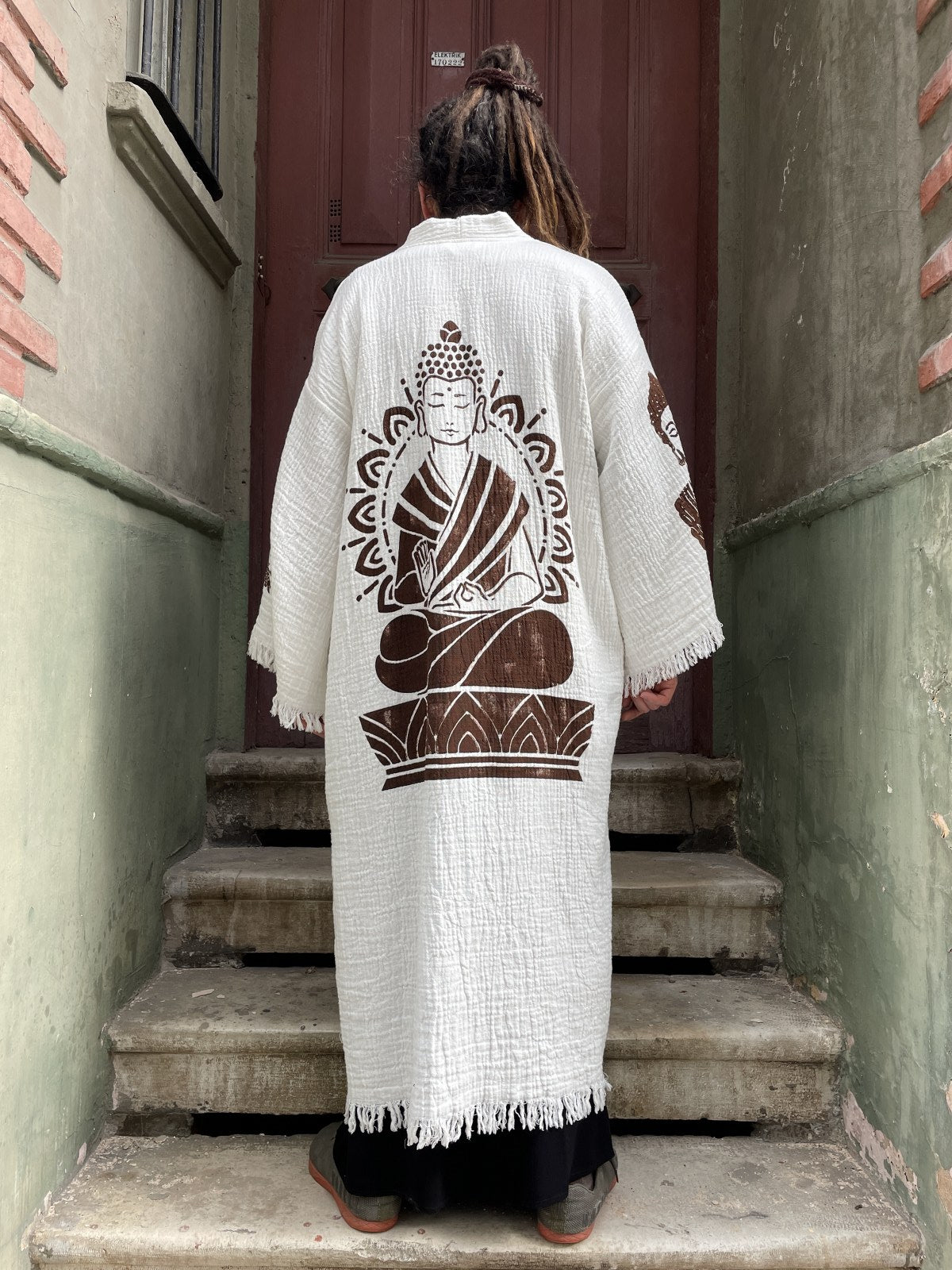 Festival Buddha Uzun Erkek Kimono Kaftan Ceket Bornoz