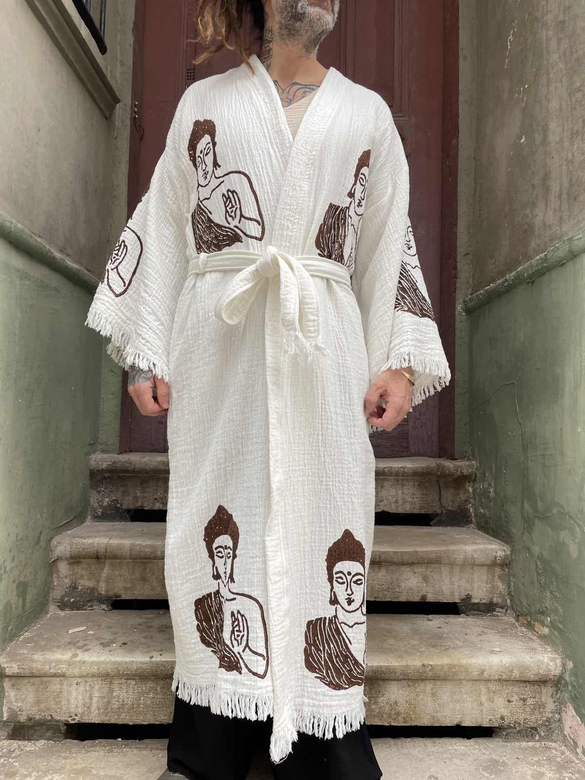 Festival Buddha Uzun Erkek Kimono Kaftan Ceket Bornoz