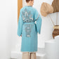 Canlı Mavi Bohem Kadın Fil Desenli Doğal Kumaş Kimono Bornoz Kaftan