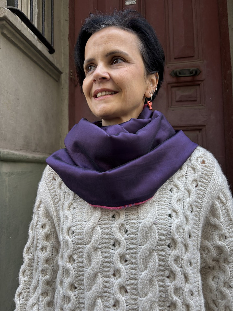 Pembe Mor Çift Taraflı Ekose & İpek Boyunluk – Kışlık, Yumuşak, Özel Tasarım