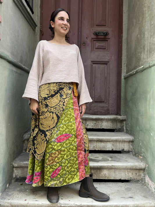 Çift Taraflı Nepal Bohem İpek Etek – Etnik Desenli