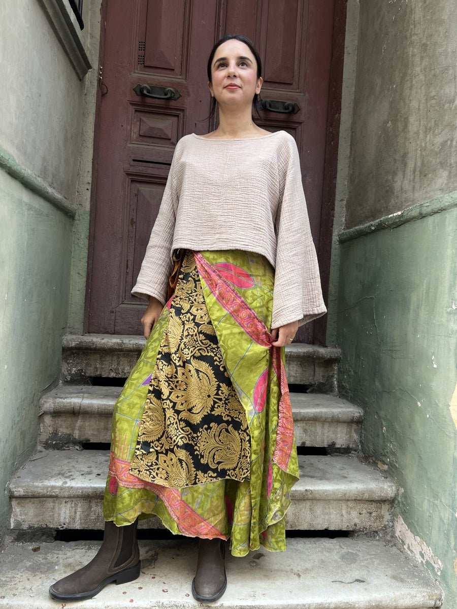 Çift Taraflı Nepal Bohem İpek Etek – Etnik Desenli