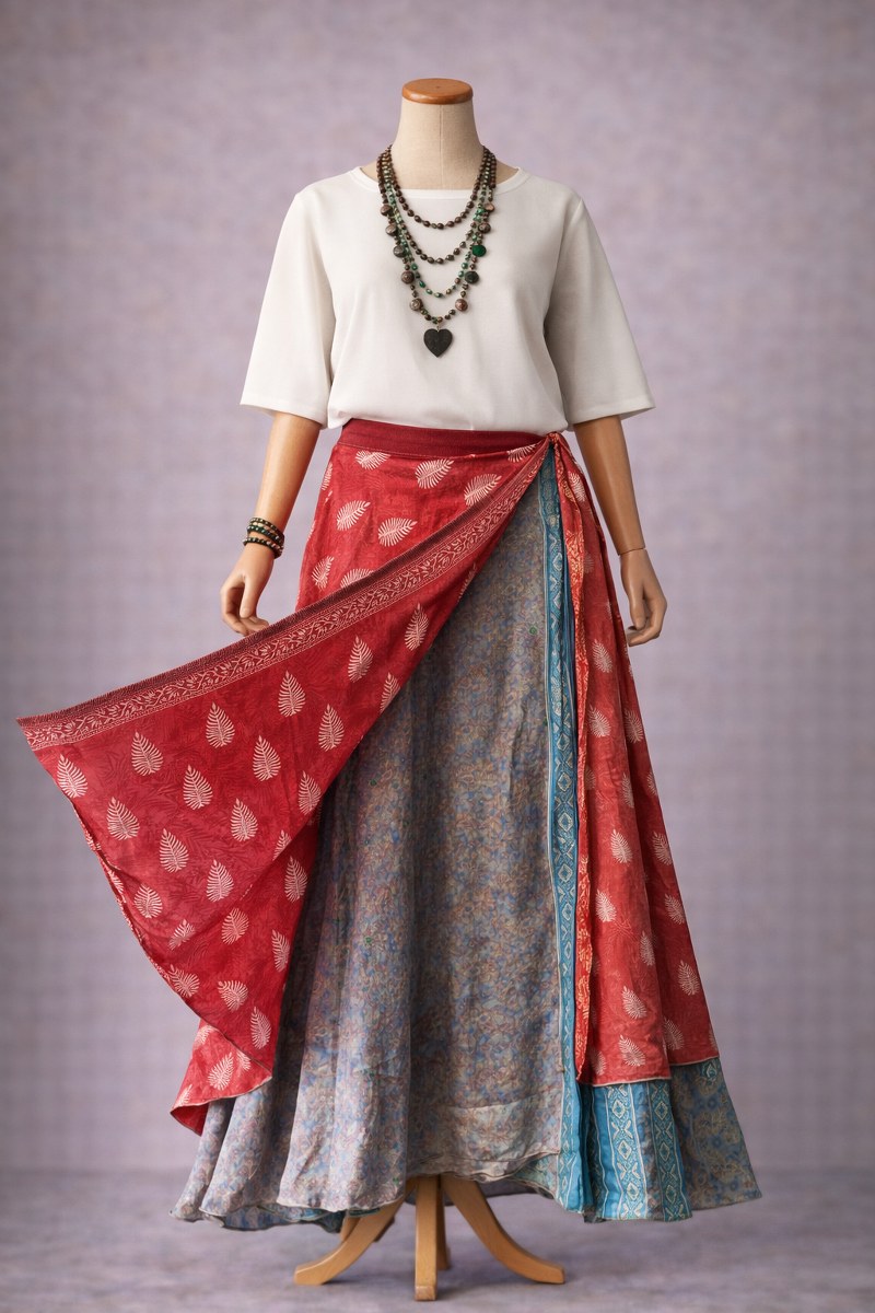 Çift Taraflı Bağlamalı İpek Etek – Soft Paisley