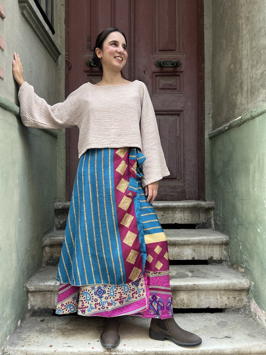 Çift Taraflı Nepal Bohem İpek Etek – Petrol Bordo