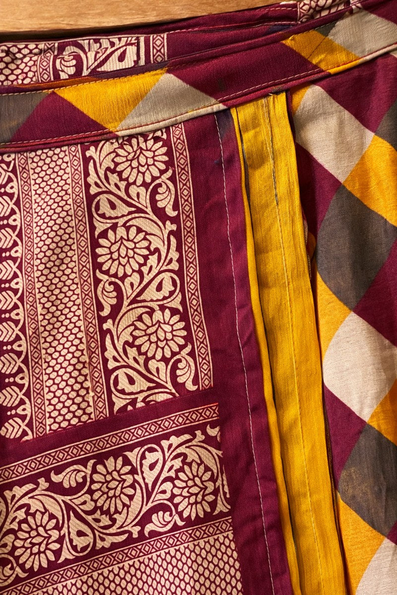 Çift Taraflı Bağlamalı İpek Etek – Bordo Hardal