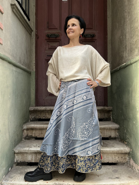 Nepal Çift Taraflı İpek Etek – Mavi Paisley