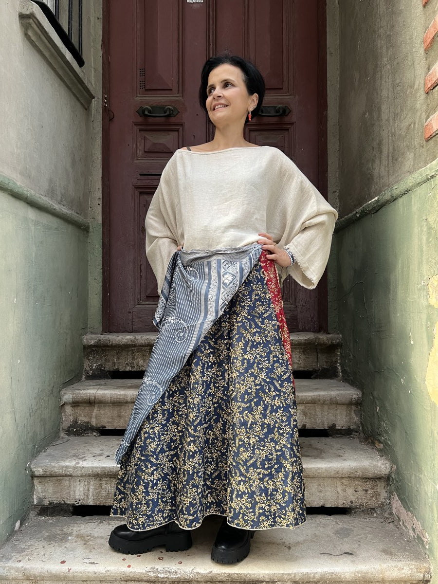 Nepal Çift Taraflı İpek Etek – Mavi Paisley