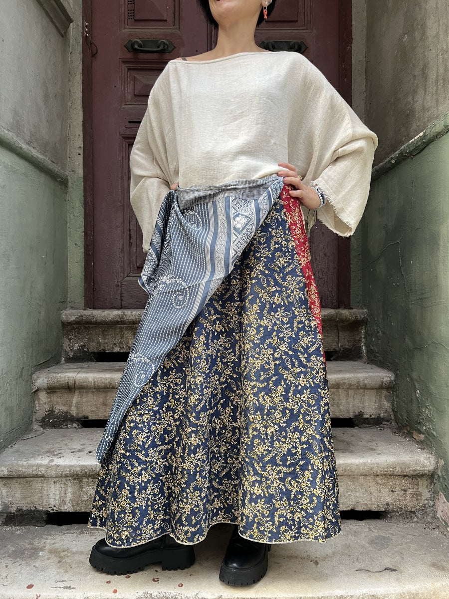 Nepal Çift Taraflı İpek Etek – Mavi Paisley