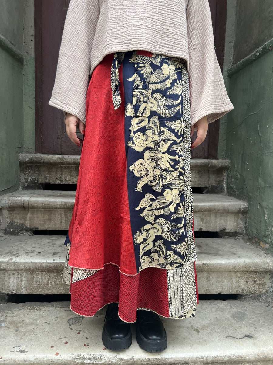 Bohem Nepal Desenli Bağlamalı İpek Etek