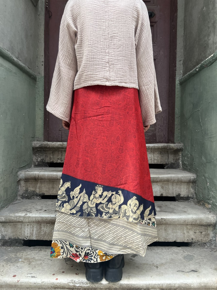 Bohem Nepal Desenli Bağlamalı İpek Etek