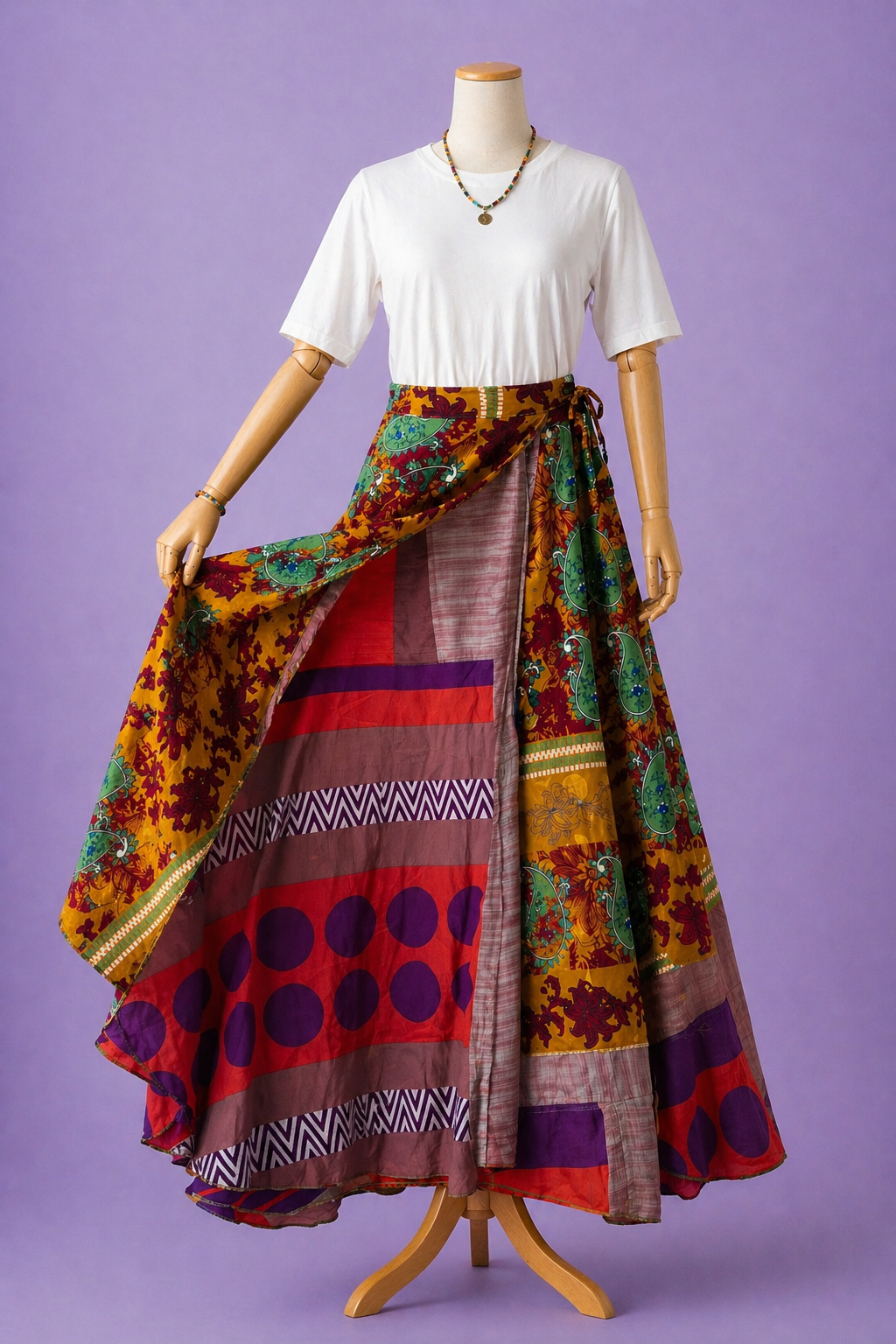 Çift Taraflı Bağlamalı İpek Etek Sarong – Renkli Desenli (Nepal)