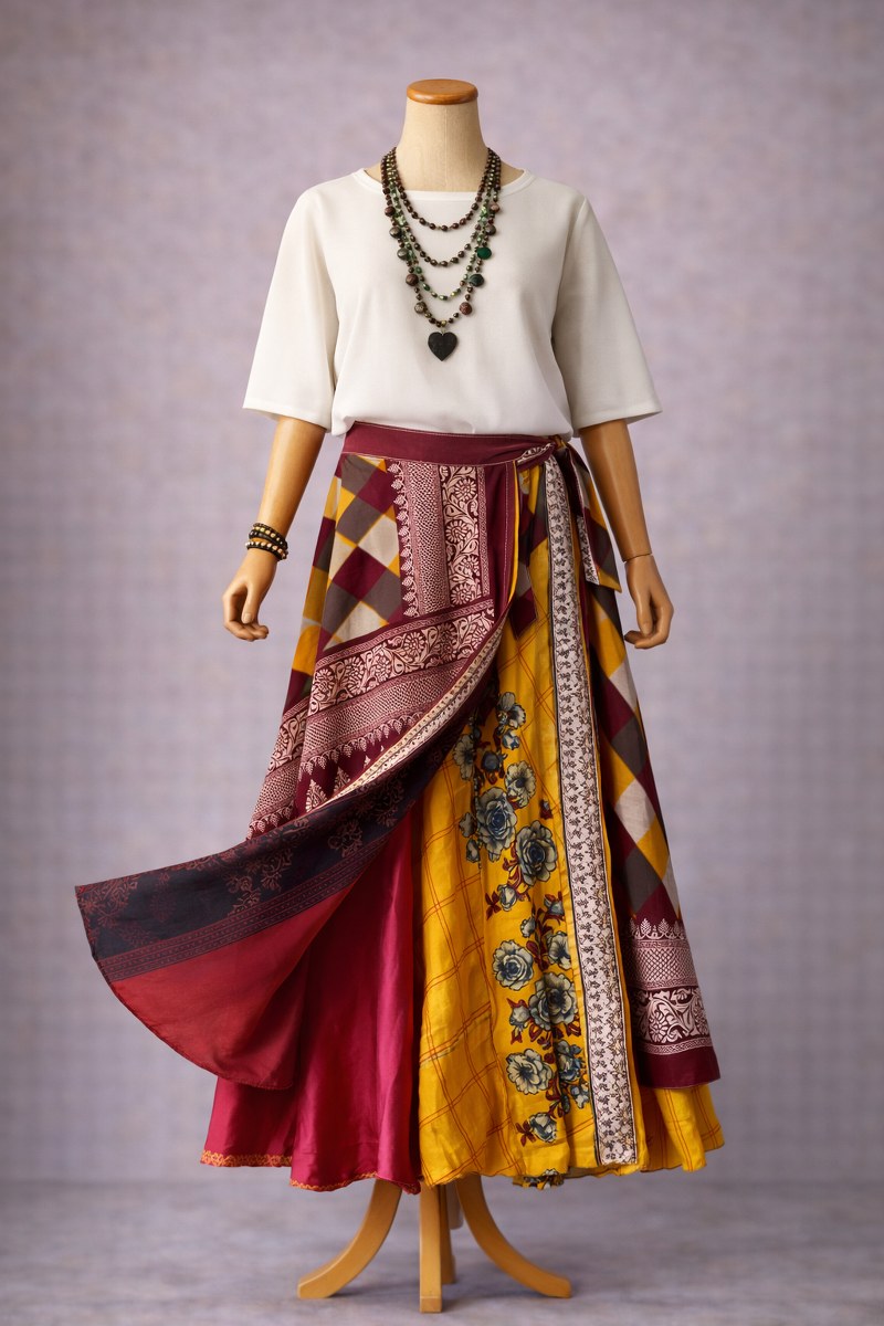 Çift Taraflı Bağlamalı İpek Etek – Bordo Hardal