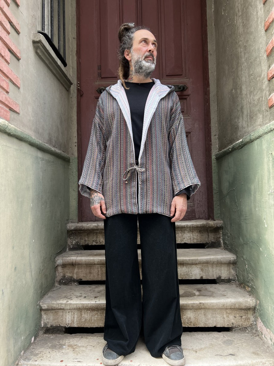 Çift Taraflı Kapüşonlu Hırka Kimono