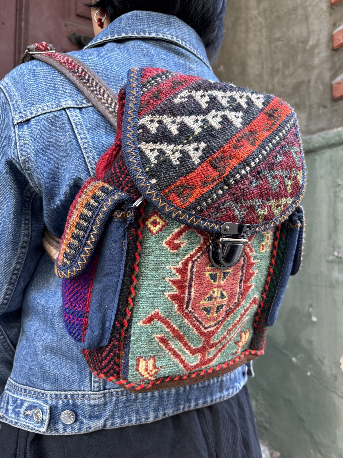 Bohem Canlı Renkli Mini Kilim Sırt Çantası