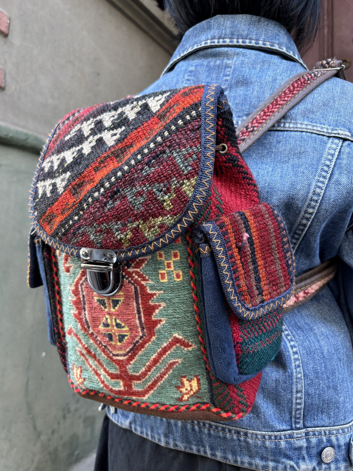 Bohem Canlı Renkli Mini Kilim Sırt Çantası