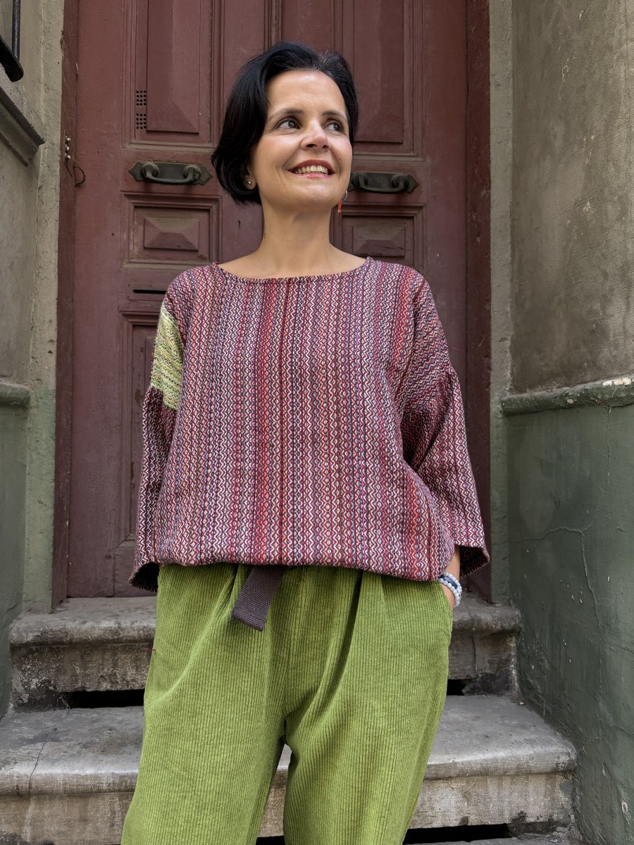 Solstice – Çok Renkli Dokuma Kadın Bluz | %100 Doğal Pamuk – Sürdürülebilir Üretim