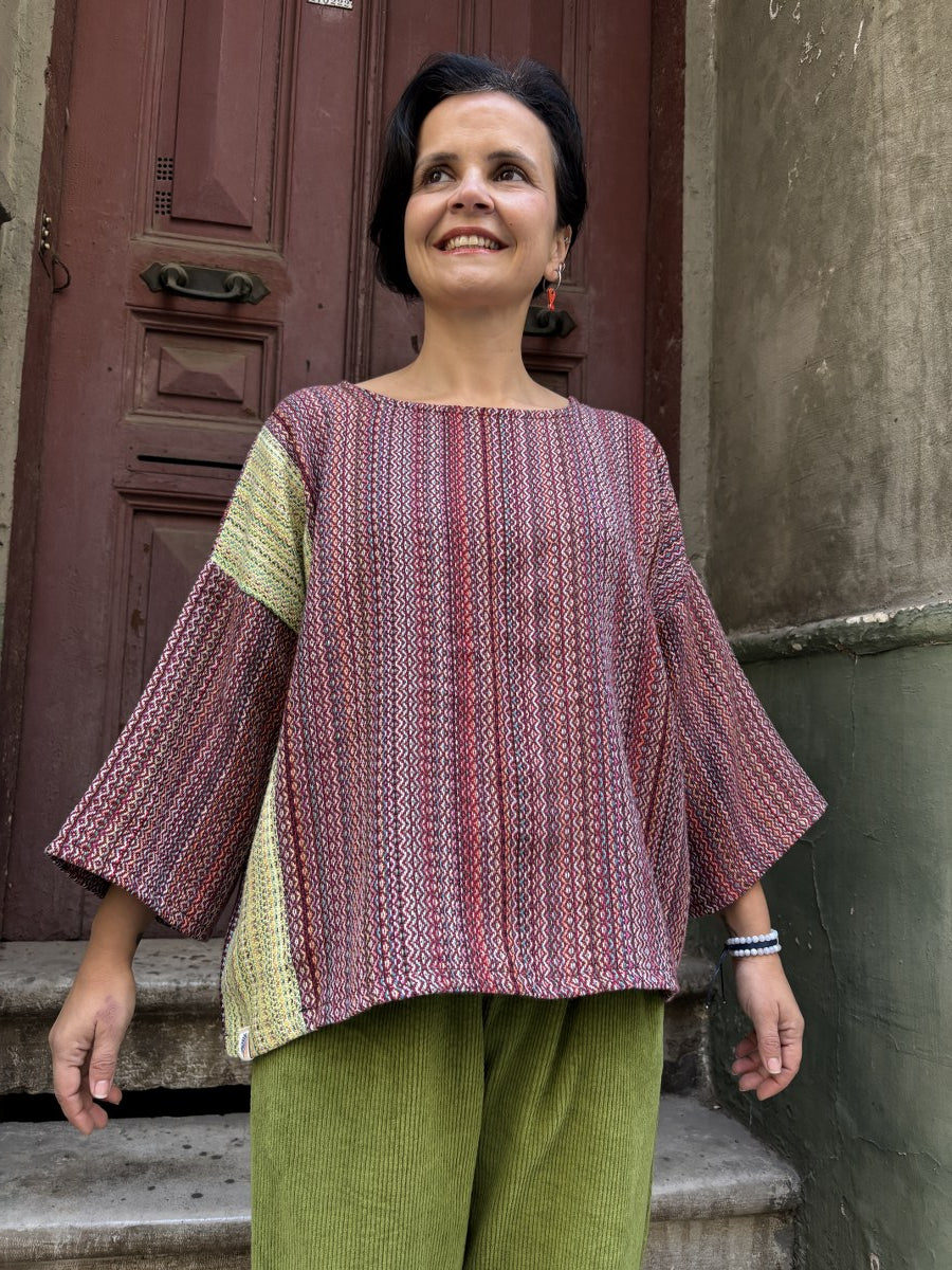 Solstice – Çok Renkli Dokuma Kadın Bluz | %100 Doğal Pamuk – Sürdürülebilir Üretim