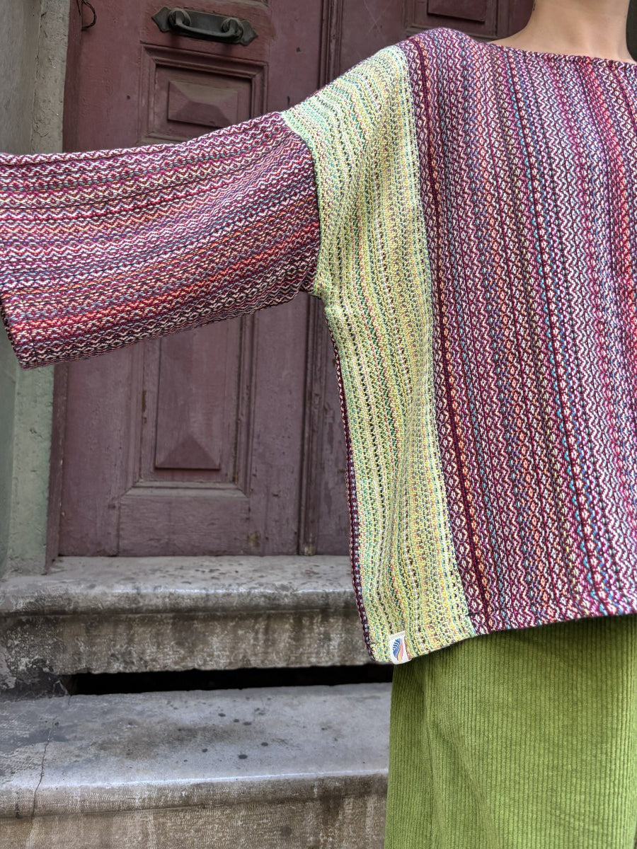 Solstice – Çok Renkli Dokuma Kadın Bluz | %100 Doğal Pamuk – Sürdürülebilir Üretim