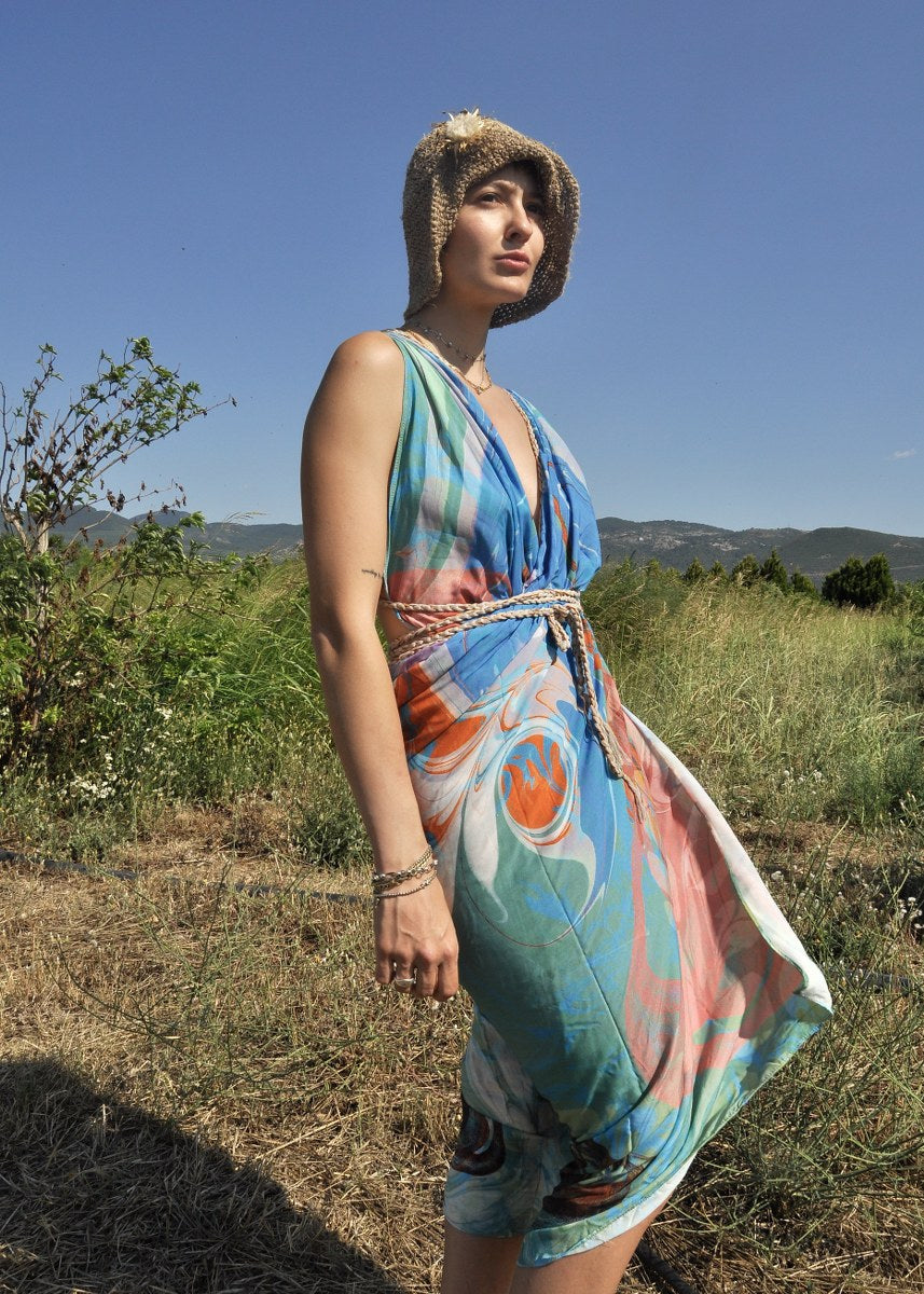 Tasarım Ebru Sarong Bağlamalı Etek Elbise 