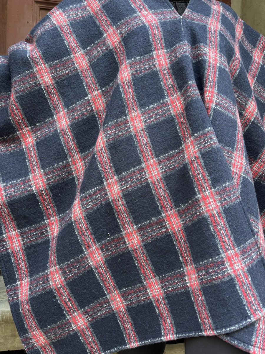 Çift Kullanımlı Kadın Boho Ekose Panço–Bluz