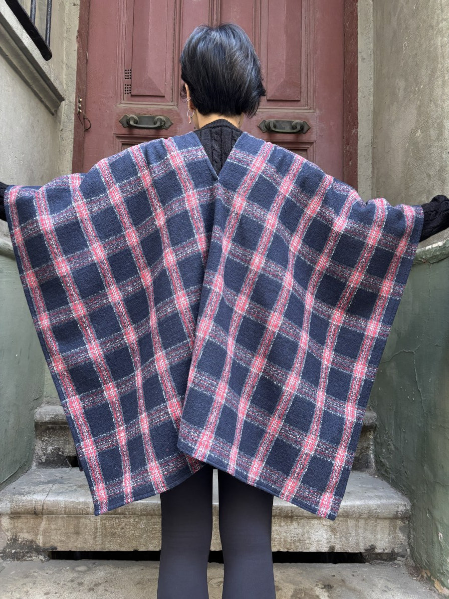 Çift Kullanımlı Kadın Boho Ekose Panço–Bluz