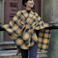 Siyah Sarı Kadın Renkli Ekose Panço