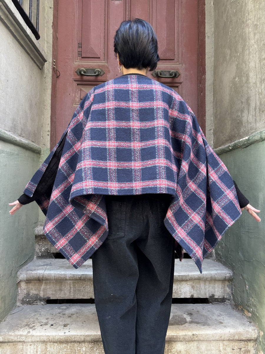 Çift Kullanımlı Kadın Boho Ekose Panço–Bluz