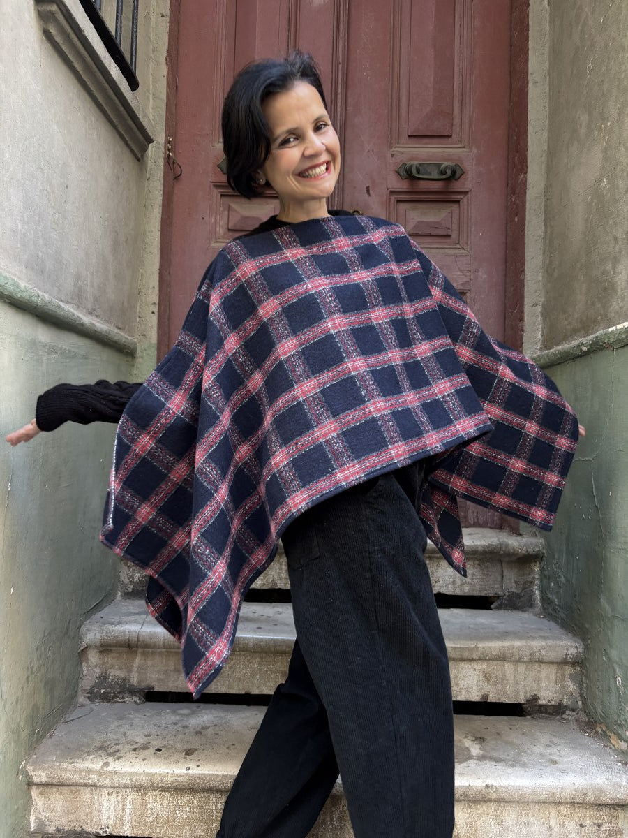 Çift Kullanımlı Kadın Boho Ekose Panço–Bluz