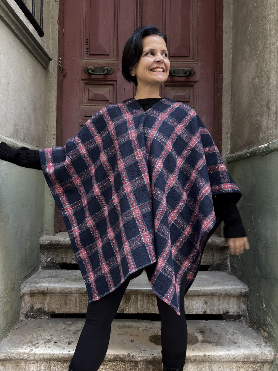 Çift Kullanımlı Kadın Boho Ekose Panço–Bluz