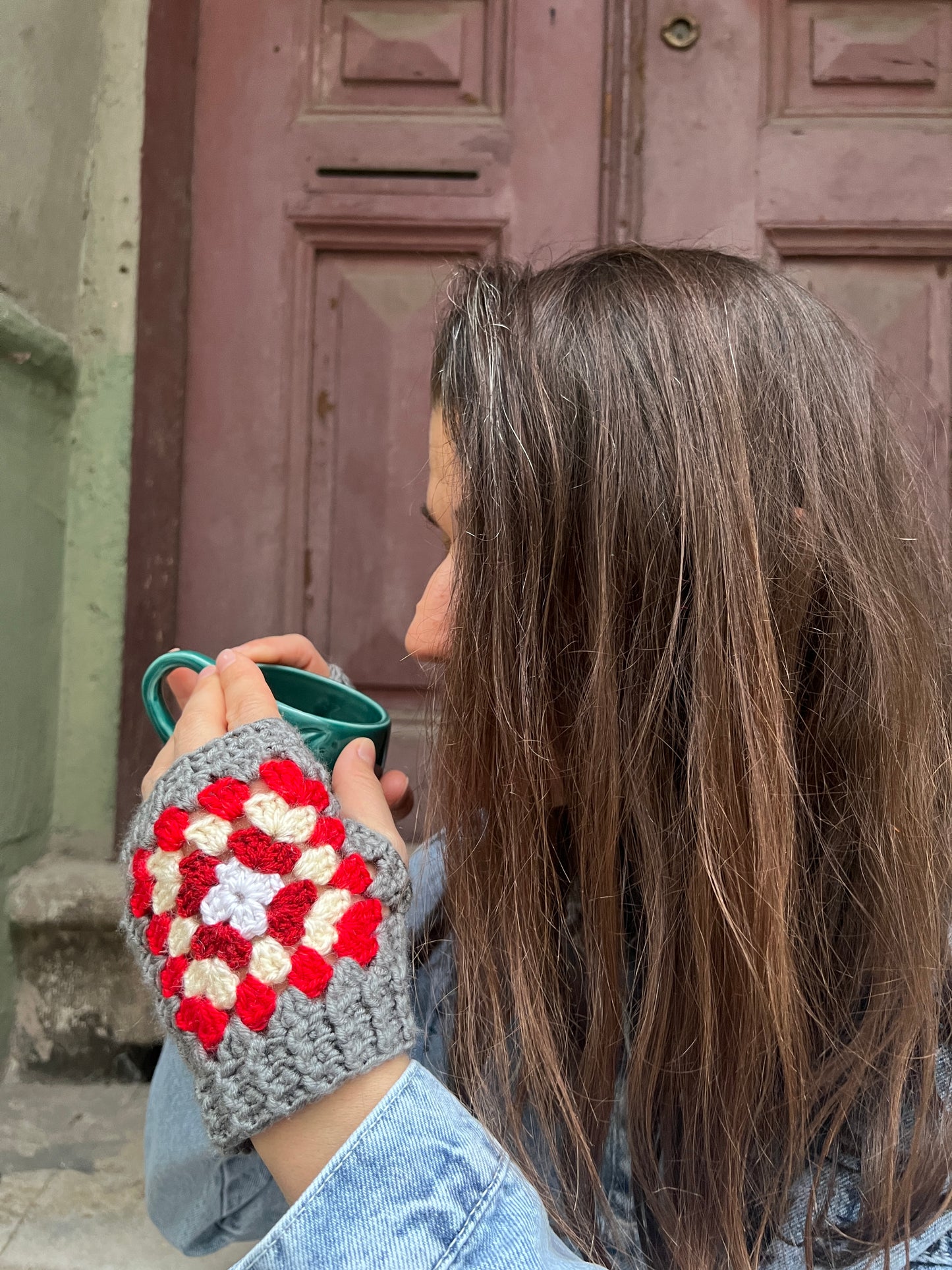 Bohemian Patterned Fingerless Lilac Gloves