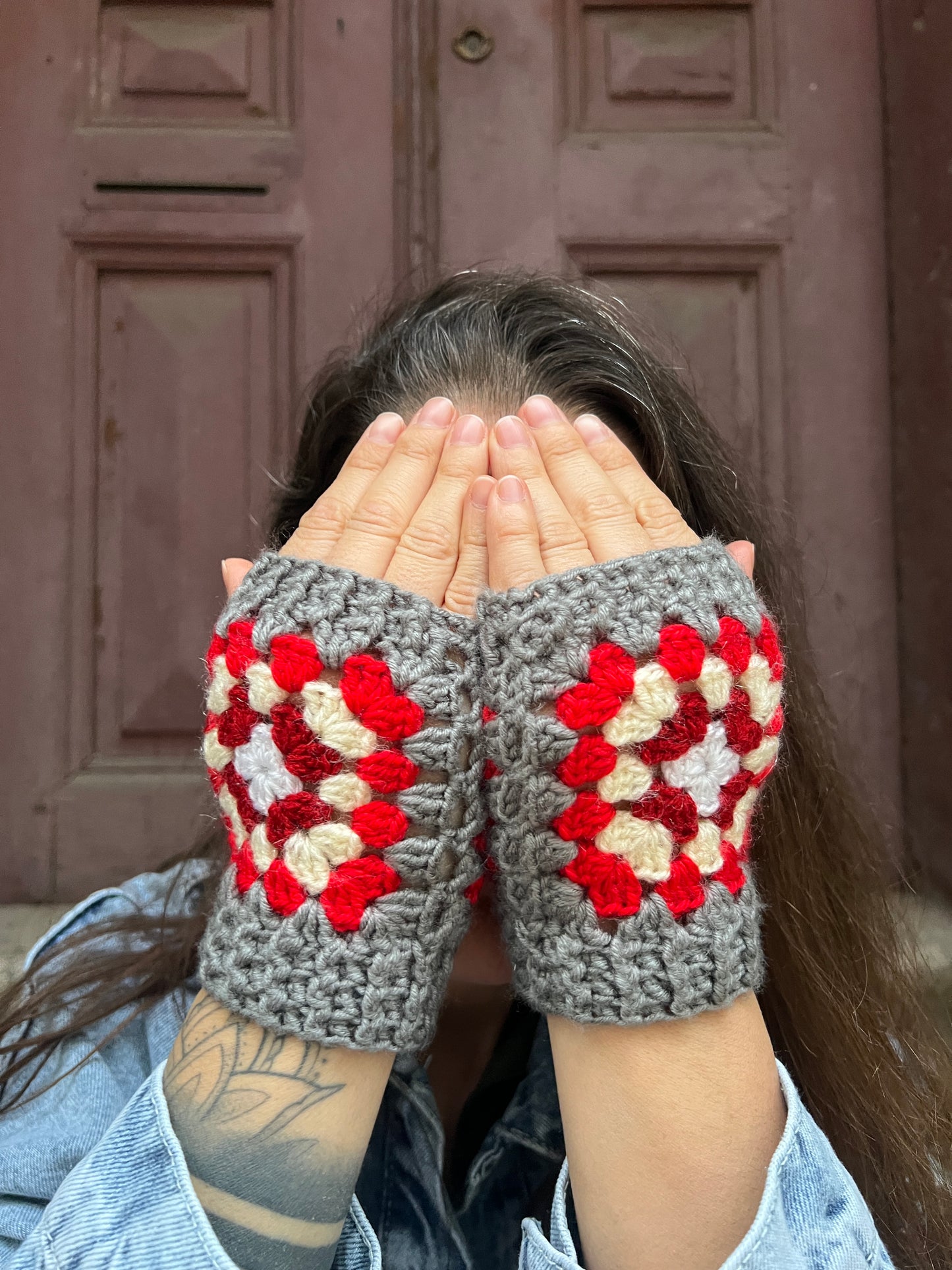 Bohemian Patterned Fingerless Lilac Gloves