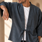 Kaito Antrasit Erkek Kimono – Dokulu Pamuklu Kumaş, Rahat Kesim