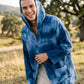 Ocean Shadow Kapüşonlu Batik Kimono – Unisex Oversize Bohem Ceket - Sürdürülebilir