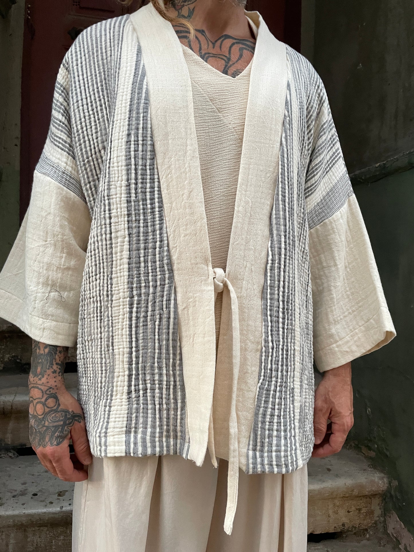 Bohem Müslin Erkek Kimono – Doğal Kumaş, Salaş Rahat Kesim