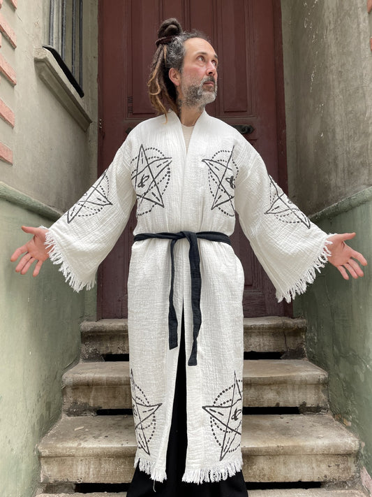 Festiva Desenli Uzun Erkek Kimono Kaftan Ceket Bornoz