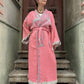 Renkli Kadın Neon Fil Desenli Doğal Kumaş Kimono Bornoz Kaftan