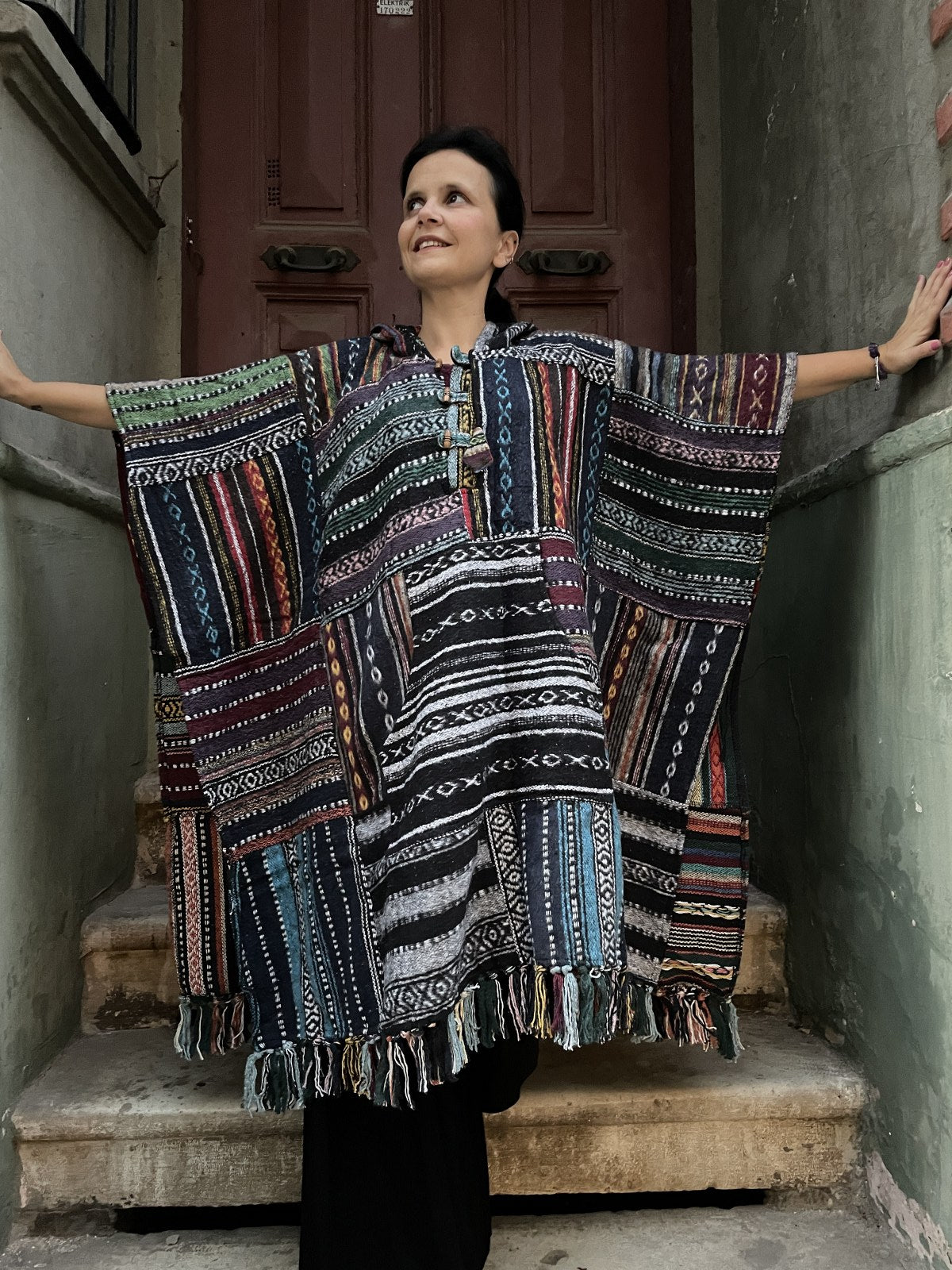 Unisex El Yapımı Baja Patchwork Nepal Gheri Panço